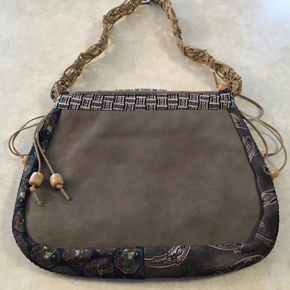 Handmade Boho hippie bag with wood beads fringe - Picture 5 of 6